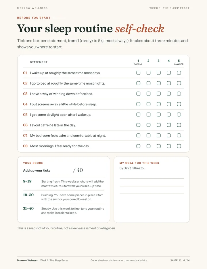 Sample kit page: sleep routine self-check